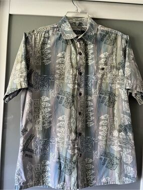 BOCA classics Men’s Short-Sleeve Gray & Green Printed Button-Up Shirt #202